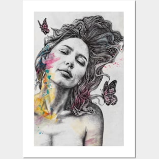 Sun Hits The Sky | sleeping woman with butterflies Posters and Art